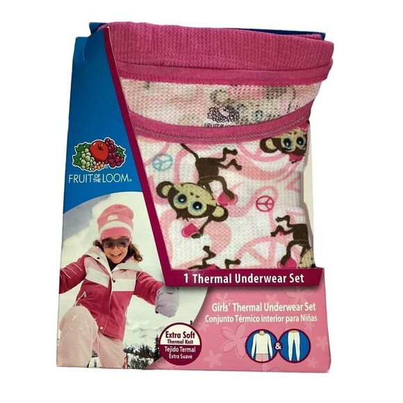 New With Tags Fruit of the Loom Thermal Monkey Pajamas - Picture 1 of 4